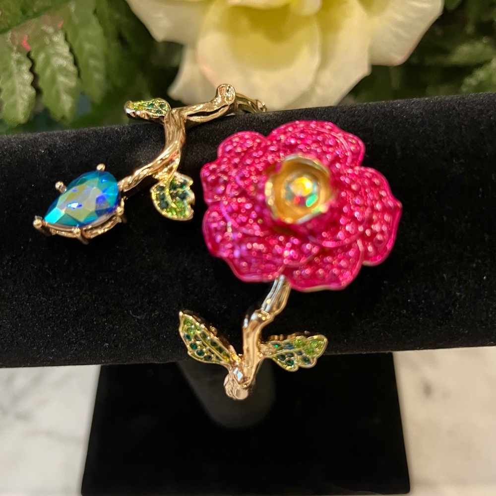 Betsey Johnson Rose Hinged Bangle Bracelet